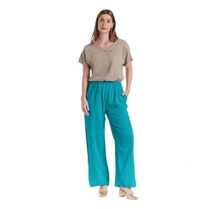 Oh My Gauze! Pants Sz 1 S/ M Turquoise Blue Lagenlook Cotton Coastal Beach